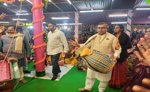 Tripura minister Ratanlal Nath participates in Harinam Kirtan at Dighalia.